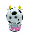 Tradineur - Reloj analógico infantil, despertador con diseño de vaca - Multifunciones - Fabricado en plástico resistente - 20 x