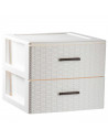 Tradineur - Cajonera de ordenación Rattan de plástico - 2 cajones - Torre de almacenaje multiusos, organizador auxiliar, almacen
