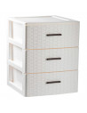 Tradineur - Cajonera de ordenación Rattan de plástico - 3 cajones - Torre de almacenaje multiusos, organizador auxiliar, almacen