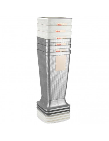 Tradineur - Paragüero de plástico - Estilo Rattan - Soporte para paraguas cuadrado para entrada de oficinas, negocios, hogar - 5