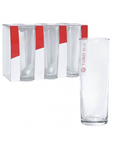 Tradineur - Set de 6 vasos de tubo de cristal, base gruesa, aptos para lavavajillas, agua, bebidas, refrescos, 16,3 x 5,8 cm, 31