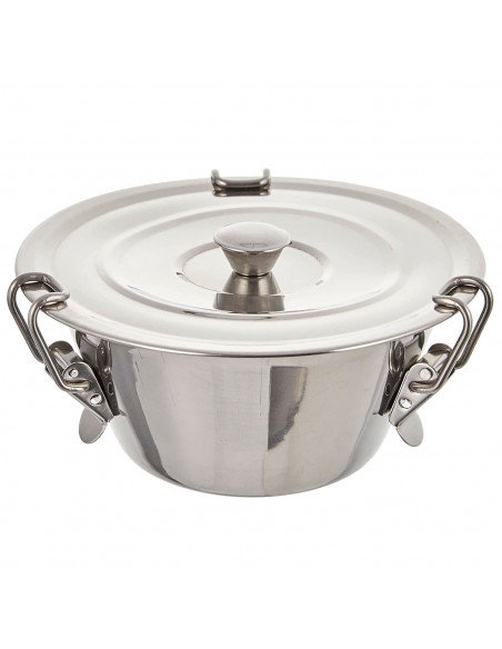 Tradineur - Flanero de acero Inoxidable con tapa y cierres de pinzas - Recipiente para elaborar flanes, repostería, cocina - Apt