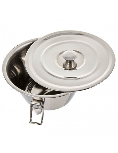 Tradineur - Flanero de acero Inoxidable con tapa y cierres de pinzas - Recipiente para elaborar flanes, repostería, cocina - Apt