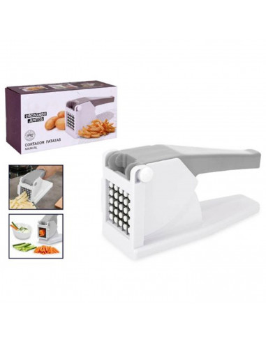 Tradineur - Cortador de patatas manual de polipropileno, cuchillas de acero inoxidable de 12 x 12 mm, cortador de zanahoria, pep