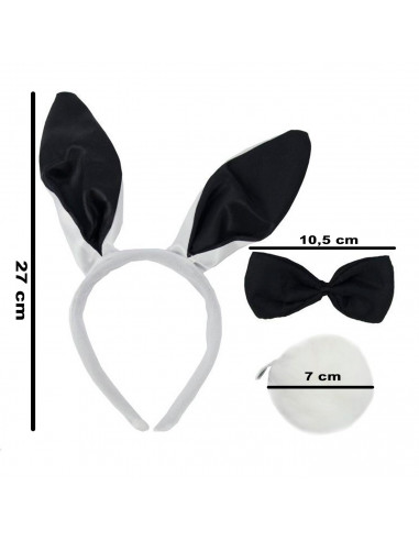 Tradineur - Set de conejita, incluye orejas, pajarita y cola, complementos de disfraces, Carnaval, Halloween, cosplay, fiestas,