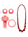 Tradineur - Set de flamenca bicolor, plástico, incluye collar, peineta, pulsera y pendientes, complementos para disfraz de sevil