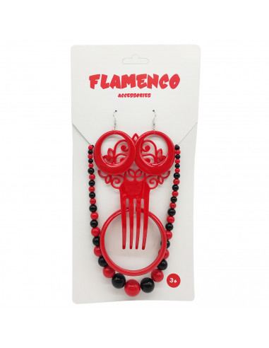 Tradineur - Set de flamenca bicolor, plástico, incluye collar, peineta, pulsera y pendientes, complementos para disfraz de sevil