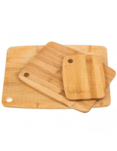 Tradineur - Set de 3 tablas de cortar de bambú, incluyen agujero para colgar, duraderas y resistentes, natural, ecológico, fácil