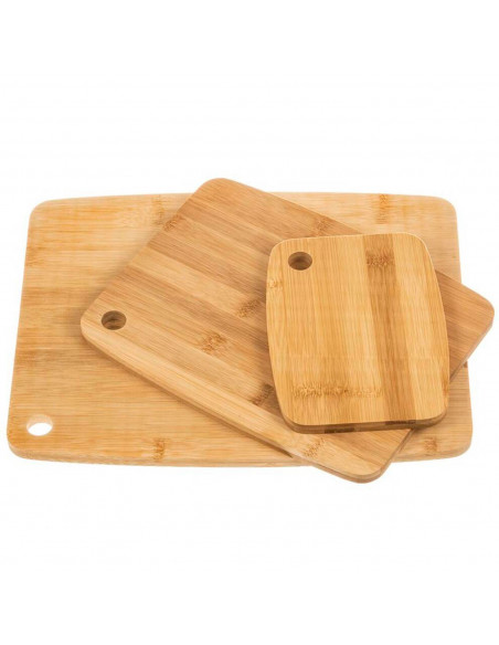 Tradineur - Set de 3 tablas de cortar de bambú, incluyen agujero para colgar, duraderas y resistentes, natural, ecológico, fácil