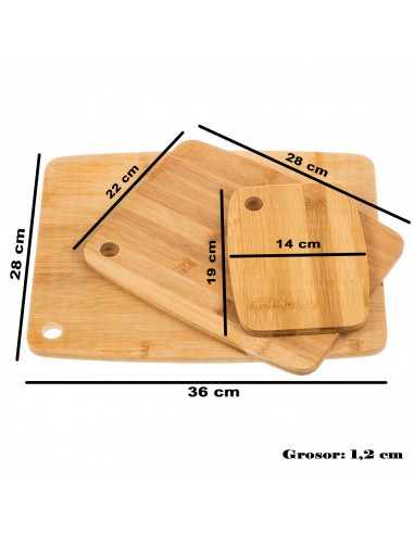 Tradineur - Set de 3 tablas de cortar de bambú, incluyen agujero para colgar, duraderas y resistentes, natural, ecológico, fácil