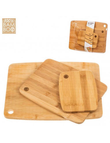 Tradineur - Set de 3 tablas de cortar de bambú, incluyen agujero para colgar, duraderas y resistentes, natural, ecológico, fácil