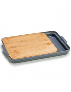 Tradineur - Tabla de cortar de bambú con bandeja inferior de 2 compartimentos, duradera y resistente, natural, ecológico, fácil