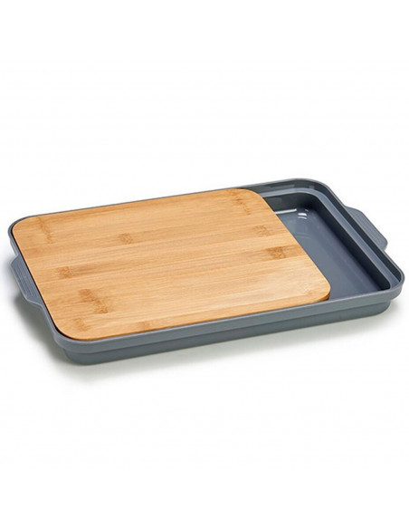 Tradineur - Tabla de cortar de bambú con bandeja inferior de 2 compartimentos, duradera y resistente, natural, ecológico, fácil