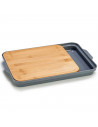 Tradineur - Tabla de cortar de bambú con bandeja inferior de 2 compartimentos, duradera y resistente, natural, ecológico, fácil