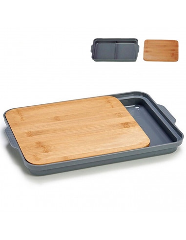 Tradineur - Tabla de cortar de bambú con bandeja inferior de 2 compartimentos, duradera y resistente, natural, ecológico, fácil