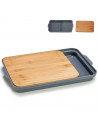 Tradineur - Tabla de cortar de bambú con bandeja inferior de 2 compartimentos, duradera y resistente, natural, ecológico, fácil