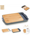 Tradineur - Tabla de cortar de bambú con bandeja inferior de 2 compartimentos, duradera y resistente, natural, ecológico, fácil