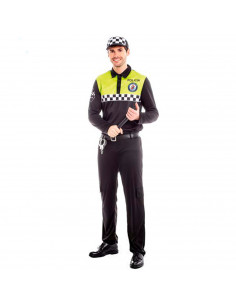 Tradineur - Disfraz de policía para adulto, agente policía local, fibra sintética, incluye camiseta, pantalón, gorra y cinturón,
