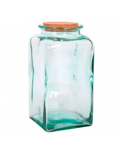 Tarro cuadrado de vidrio transparente para guardar alimentos con tapa de corcho, capacidad 3.5 litros, bote cuadrado de vidrio c