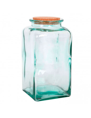 Tarro cuadrado de vidrio transparente para guardar alimentos con tapa de corcho, capacidad 3.5 litros, bote cuadrado de vidrio c