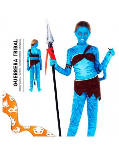 Tradineur - Disfraz de guerrera tribal infantil - Fabricado en fibra sintética - Incluye camiseta, pantalón, top, cinturón, cola