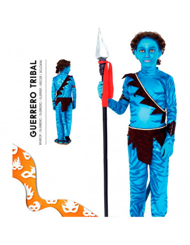 Tradineur - Disfraz de guerrero tribal infantil - Fabricado en fibra sintética - Incluye camiseta, pantalón, cinturón, banda, co