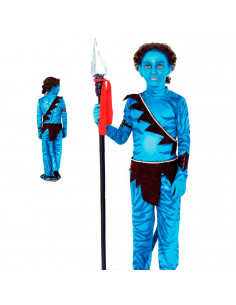 Tradineur - Disfraz de guerrero tribal infantil - Fabricado en fibra sintética - Incluye camiseta, pantalón, cinturón, banda, co