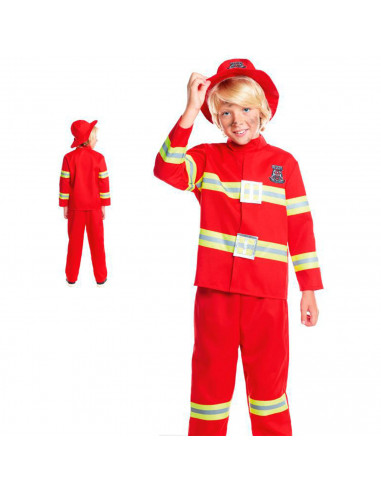 Tradineur - Disfraz de bombero infantil unisex - Fabricado en fibra sintética - Incluye camiseta, pantalón y gorro - Carnaval, H