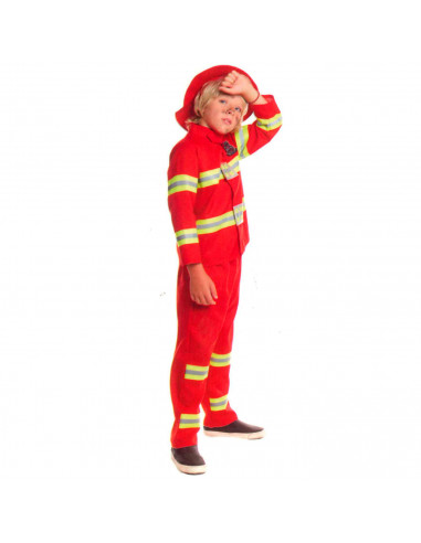 Tradineur - Disfraz de bombero infantil unisex - Fabricado en fibra sintética - Incluye camiseta, pantalón y gorro - Carnaval, H