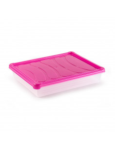 Tradineur - Bandeja rectangular para frigorífico, transparente, con tapa en color aleatorio, capacidad 4 litros, 6,5 x 34 x 27 c