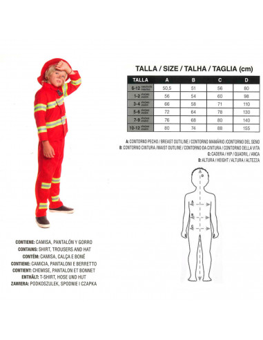 Tradineur - Disfraz de bombero infantil unisex - Fabricado en fibra sintética - Incluye camiseta, pantalón y gorro - Carnaval, H
