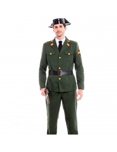 Tradineur - Disfraz de guardia civil de adulto, agente, fibra sintética, incluye chaqueta, pantalón y cinturón, carnaval, Hallow