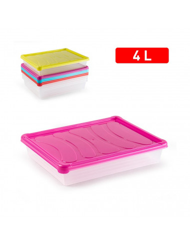 Tradineur - Bandeja rectangular para frigorífico, transparente, con tapa en color aleatorio, capacidad 4 litros, 6,5 x 34 x 27 c