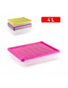 Tradineur - Bandeja rectangular para frigorífico, transparente, con tapa en color aleatorio, capacidad 4 litros, 6,5 x 34 x 27 c