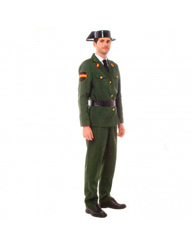 Tradineur - Disfraz de guardia civil para adulto, agente, fibra sintética, incluye chaqueta, pantalón y cinturón, carnaval, Hall