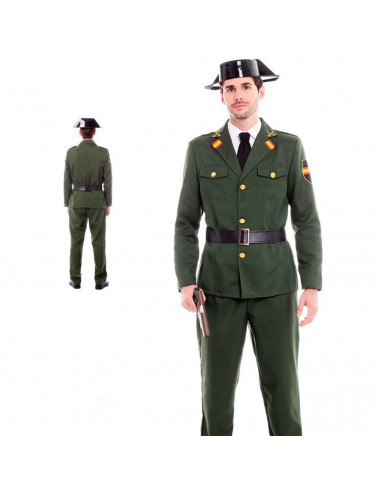 Tradineur - Disfraz de guardia civil para adulto, agente, fibra sintética, incluye chaqueta, pantalón y cinturón, carnaval, Hall