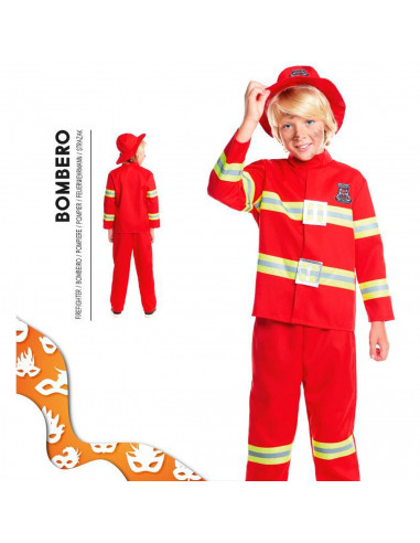 Tradineur - Disfraz de bombero infantil unisex - Fabricado en fibra sintética - Incluye camiseta, pantalón y gorro - Carnaval, H