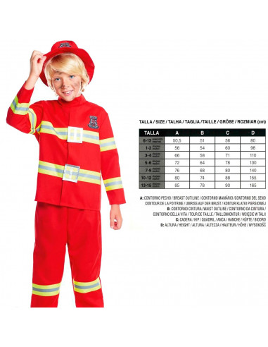 Tradineur - Disfraz de bombero infantil unisex - Fabricado en fibra sintética - Incluye camiseta, pantalón y gorro - Carnaval, H