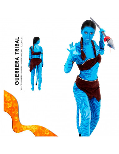 Tradineur - Disfraz de guerrera tribal de adulto - Fibra sintética - Incluye camiseta, pantalón, cinturón, banda, cola y brazale