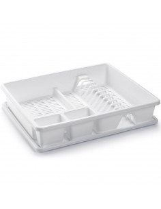 Tradineur - Escurreplatos rectangular grande, organizador de cocina, escurridor con bandeja, bandeja para secado de cuberteria,