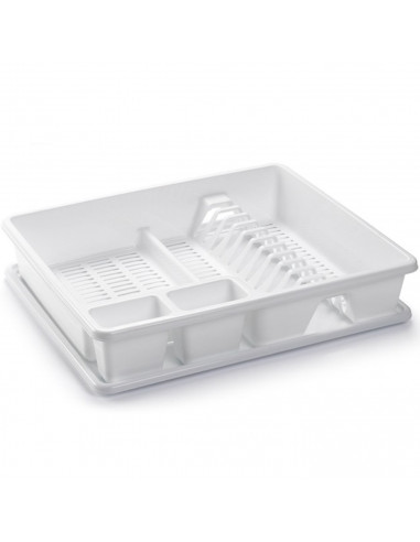 Tradineur - Escurreplatos rectangular grande, organizador de cocina, escurridor con bandeja, bandeja para secado de cuberteria,