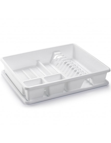 Tradineur - Escurreplatos rectangular grande, organizador de cocina, escurridor con bandeja, bandeja para secado de cuberteria,