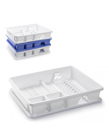 Tradineur - Escurreplatos rectangular grande, organizador de cocina, escurridor con bandeja, bandeja para secado de cuberteria,