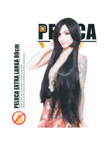 Tradineur - Peluca morena extralarga para mujer, fibra sintética, complemento para disfraz de carnaval, Halloween, cosplay, fies