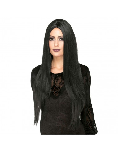 Tradineur - Peluca morena extralarga para mujer, fibra sintética, complemento para disfraz de carnaval, Halloween, cosplay, fies