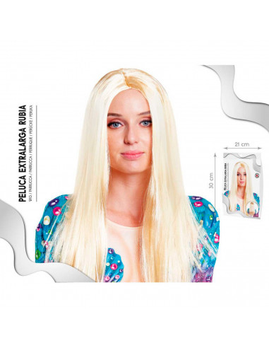 Tradineur - Peluca rubia extralarga para mujer, fibra sintética, complemento para disfraz de carnaval, Halloween, cosplay, fiest