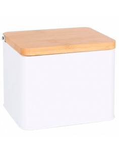 Tradineur - Salero metálico con tapa abatible de bambú, recipiente para sal, azúcar, pimienta, pimentón, condimentos de cocina,
