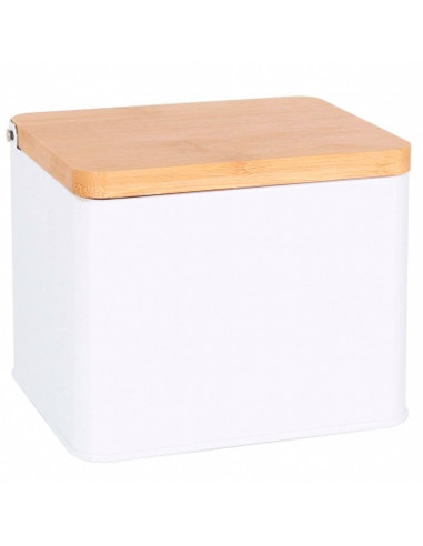 Tradineur - Salero metálico con tapa abatible de bambú, recipiente para sal, azúcar, pimienta, pimentón, condimentos de cocina,