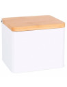 Tradineur - Salero metálico con tapa abatible de bambú, recipiente para sal, azúcar, pimienta, pimentón, condimentos de cocina,
