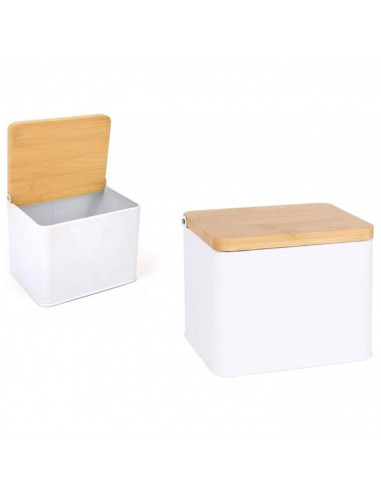 Tradineur - Salero metálico con tapa abatible de bambú, recipiente para sal, azúcar, pimienta, pimentón, condimentos de cocina,